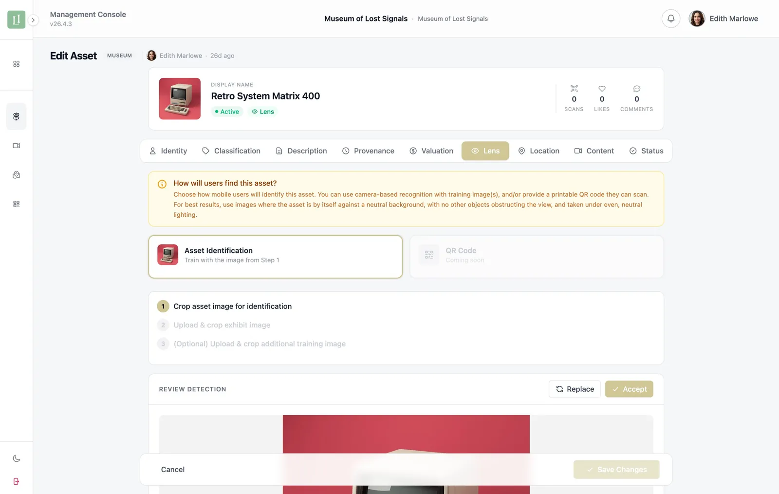 Asset training visual recognition